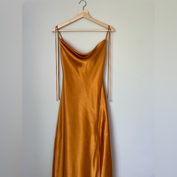 NEW Self-Portrait Burnt Orange Satin Midi Dress Lace | US 0 UK 4 - Picture 8 of 12